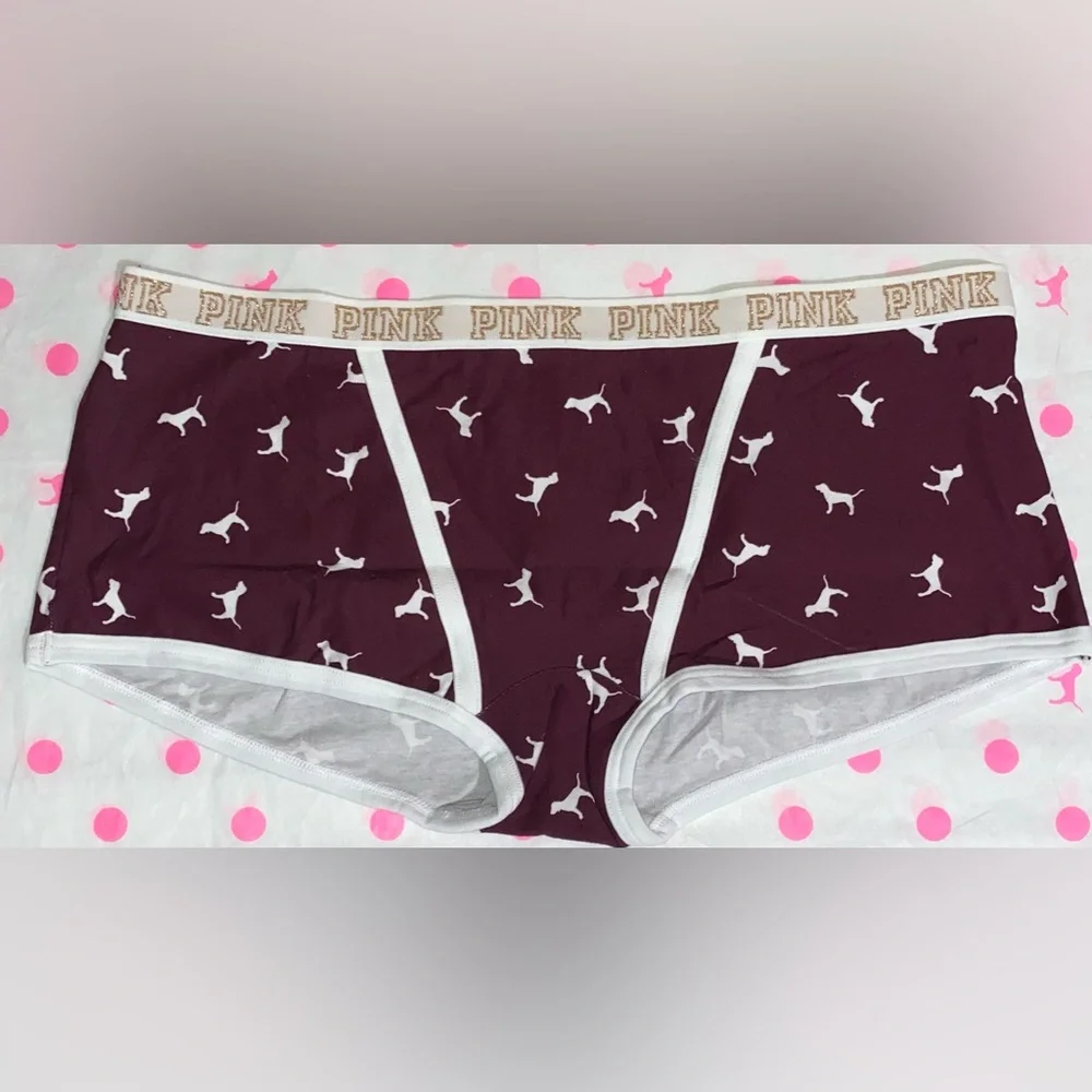 New Victoria’s Secret Pink panties PINK bling sparkle logo boyshort PINK dog